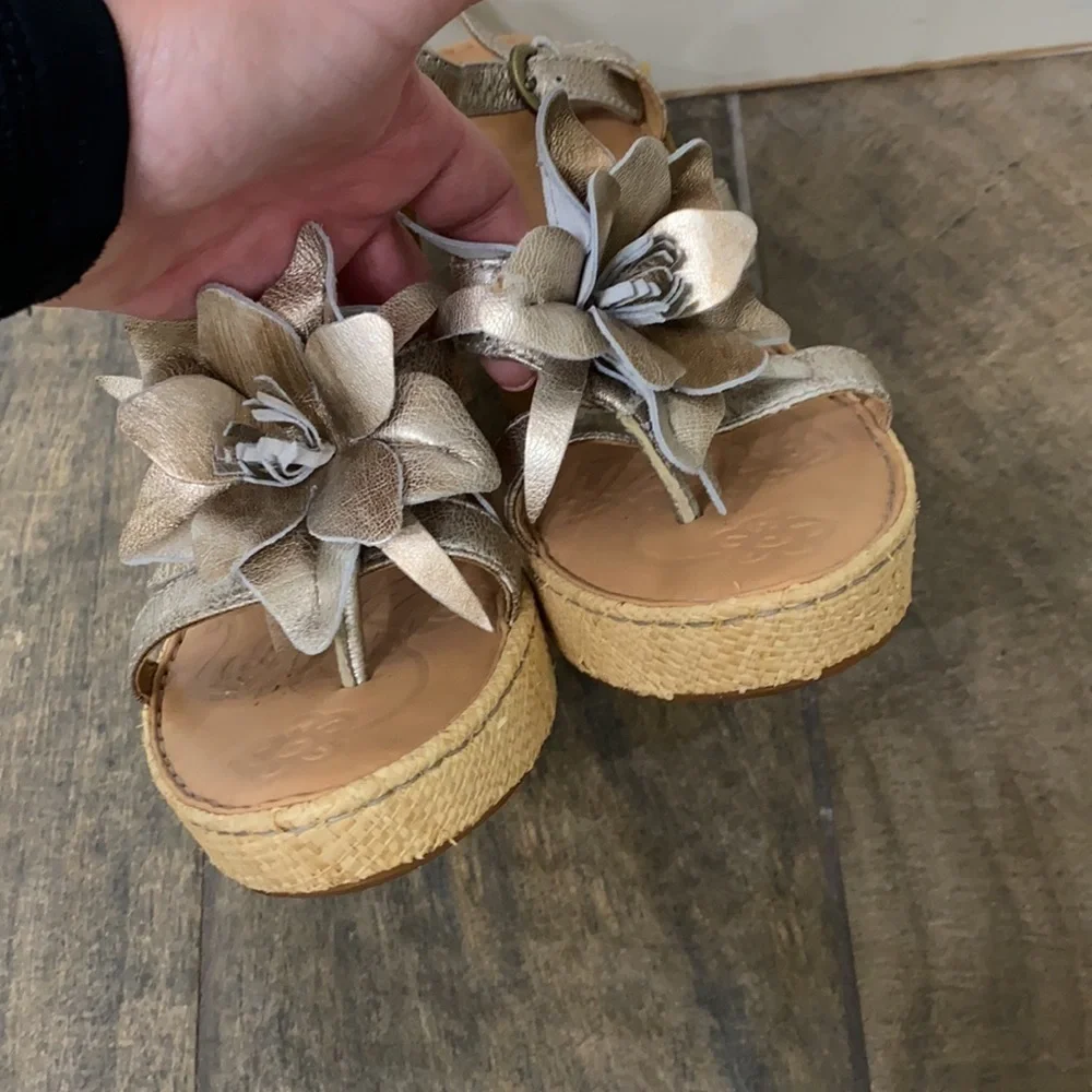 Born Metallic Gold Flower Wedge Sandals